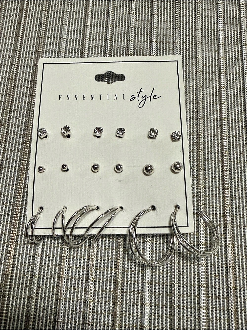 Essential style Earring Set Silver Tone Studs and Hoops & Hoops